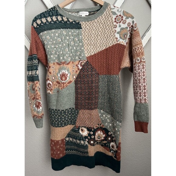 Garnet Hill Women's XS Patchwork Recycled Cashmere Sweater Dress - Picture 1 of 9